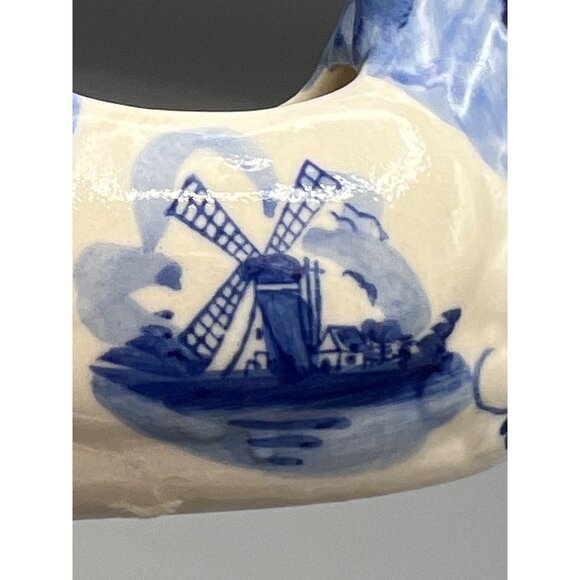 Blue & White Ceramic Dutch Hen Planter 5" Figurine Windmill Design Delft - Picture 2 of 13